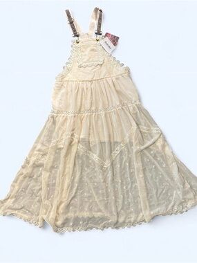 Cream Lace-Trim Maxi Sundress with Adjustable Straps